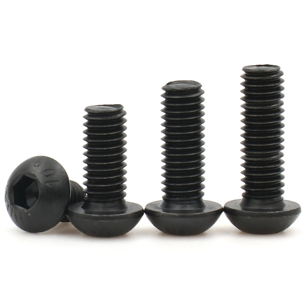 1–20 Stück M2 M2,5 M3 M4 M5 M6 M8 M10 schwarz Güteklasse 10,9 Kohlenstoffstahl Sechskant Innensechskant Rundkopfschraube Bolzen Möbelverschluss