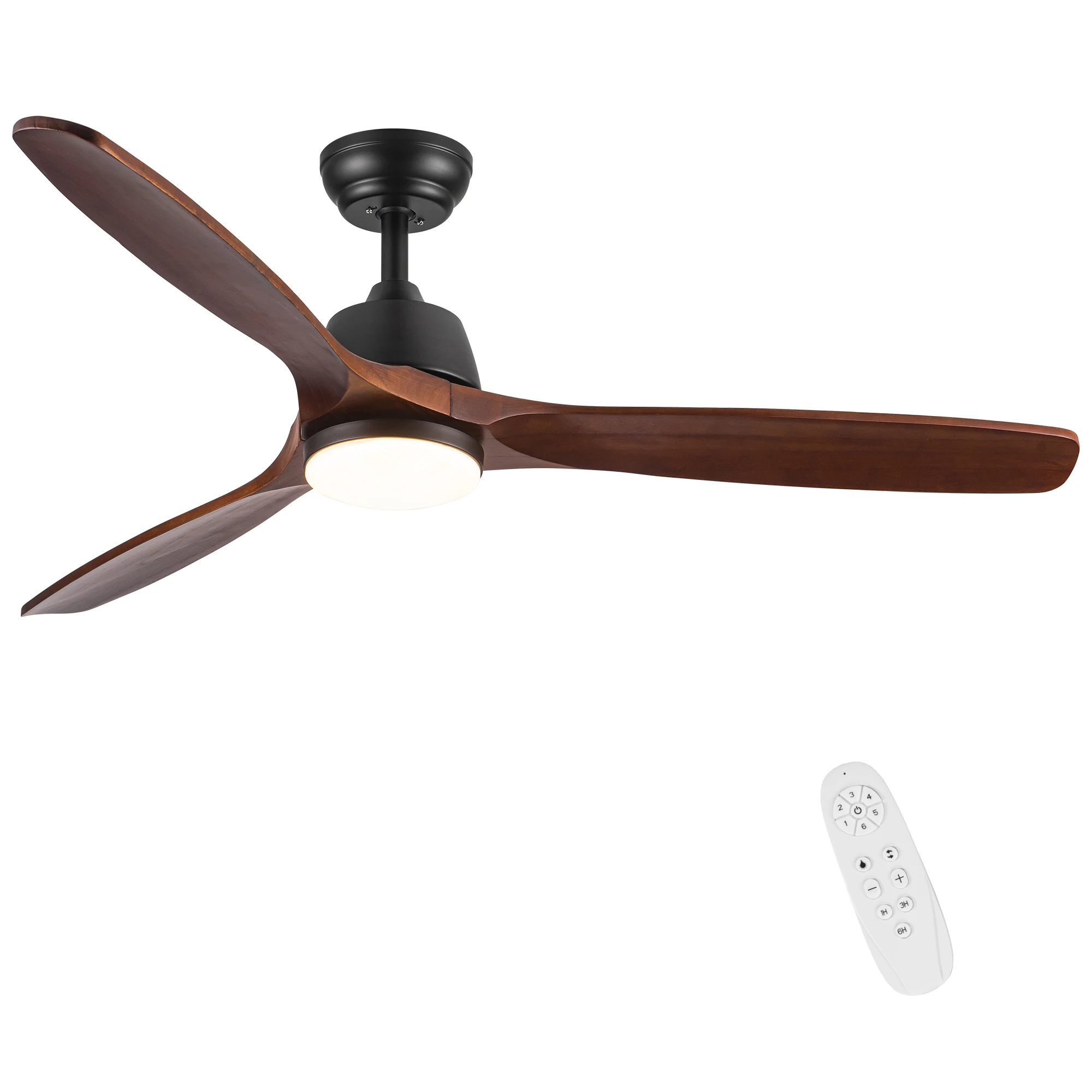 Integrado LED Teto Ventilador, Iluminação com Solid Wood Blade, 52 in