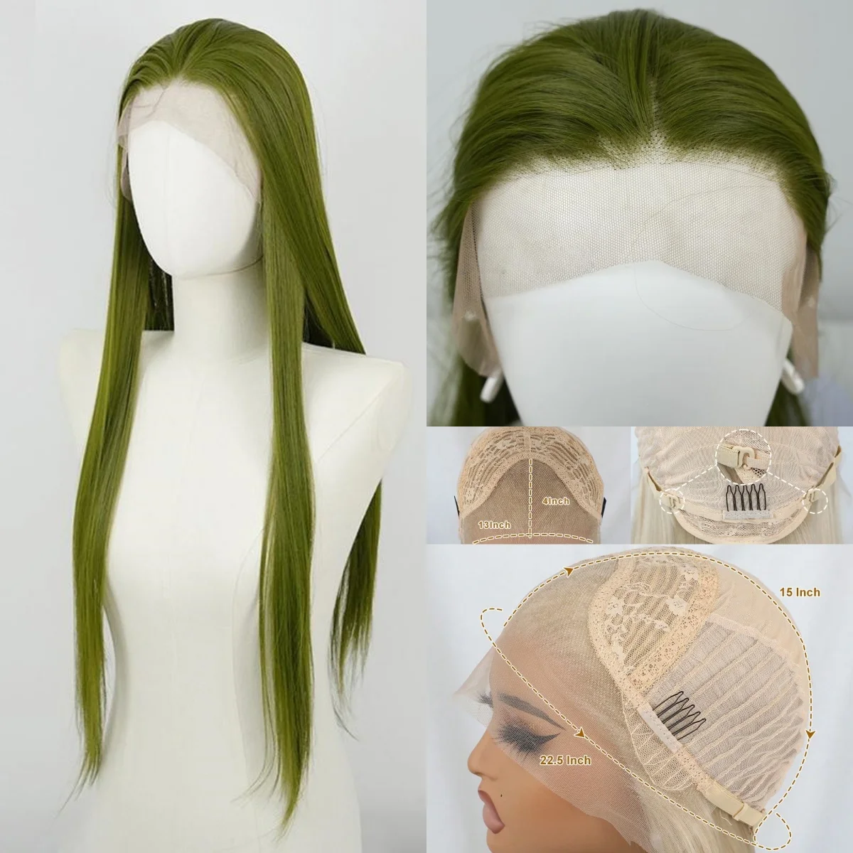 

Grass Green Lace Front Wigs for Fashion Women 26 Inches HD Straight 13*4 Natural Frontal Lace High Quality Synthetic for Cosplay