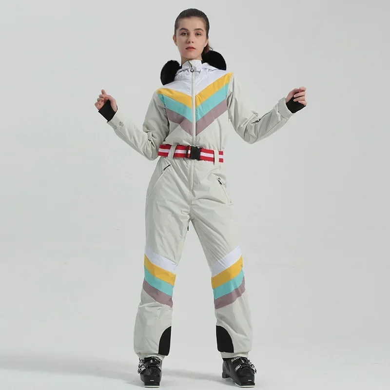 Jumpsuit Ski setelan hangat padang salju musim dingin overall olahraga luar ruangan wanita 2025 setelan olahraga Ski wanita pakaian Ski bertudung dewasa