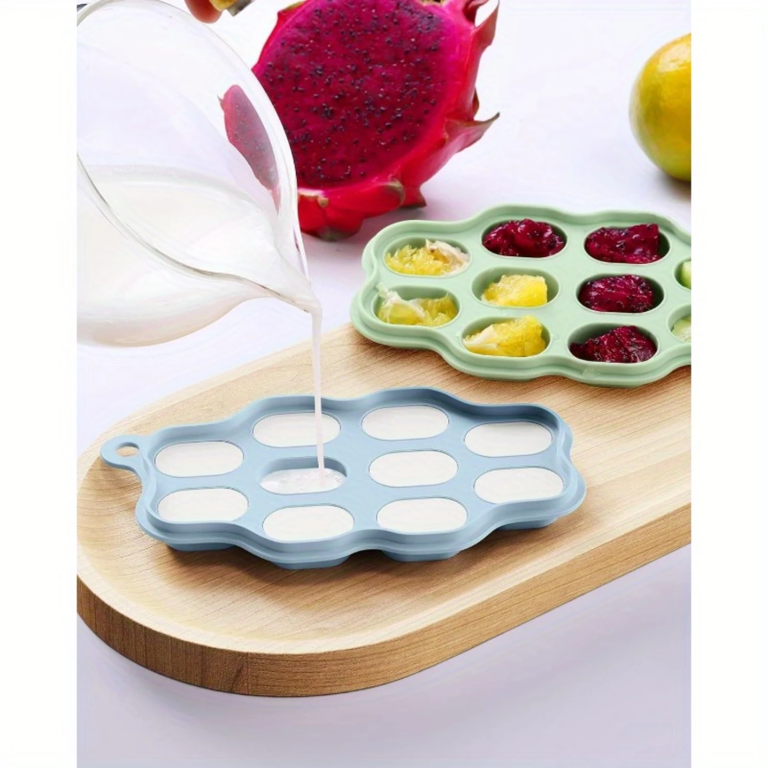 Baby Food Freezer Tray with Lid 2 Pack, Silicone Nibble Freezer Tray, Baby Fruit Food Feeder Teether Tray, Breastmilk Popsicle M