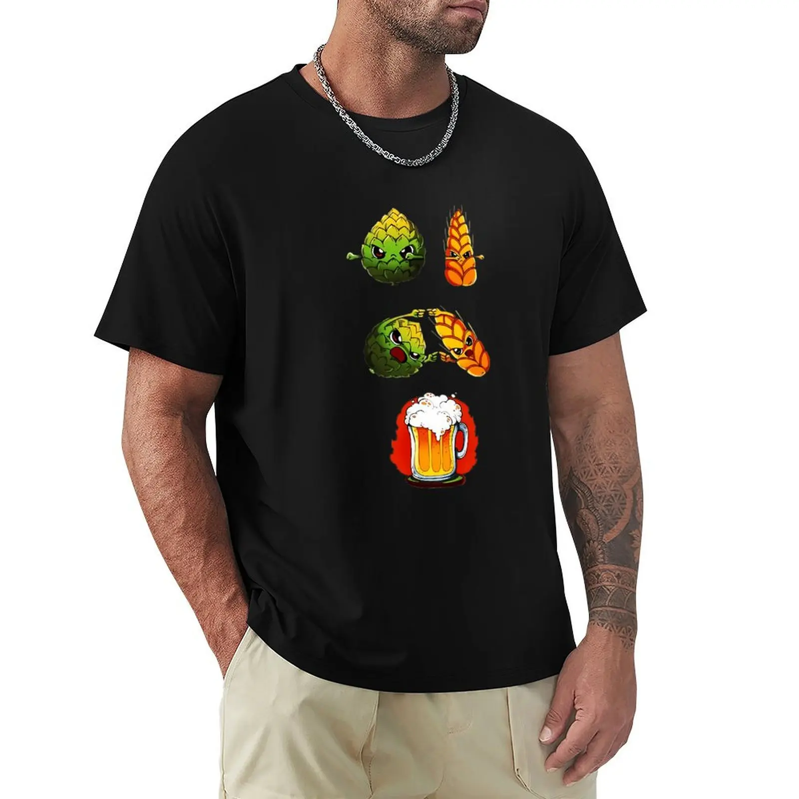 Wheat Hop Beer Fusion Dbz Funny Cartoon Print T-Shirt Vintage Print Crew Neck Tee