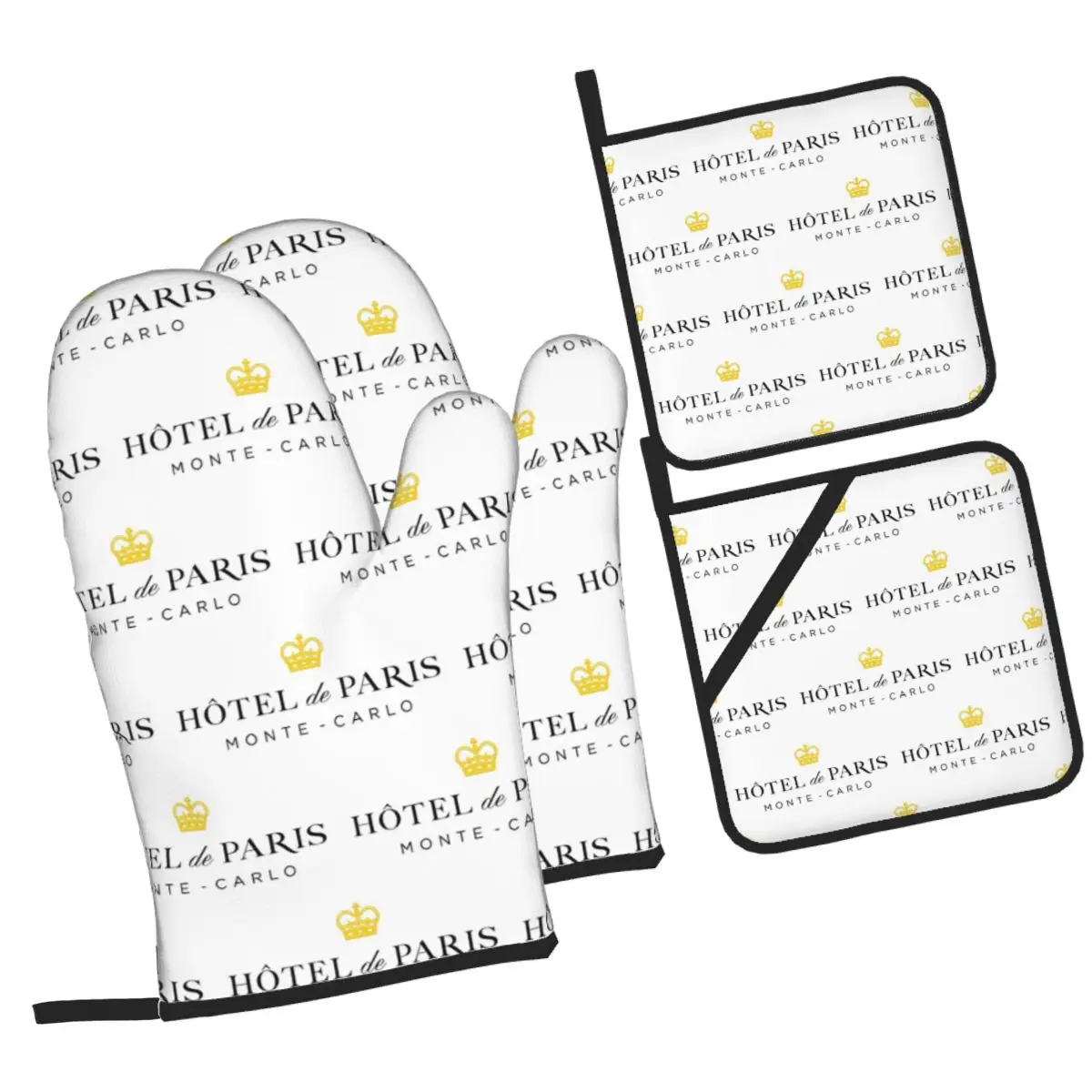 Hotel De Paris Monte Carlo Oven Mitts and Pot Holder Sets of 4 for Baking Kitchen Cooking BBQ Resistant Non-Slip Gloves