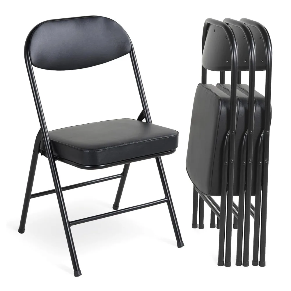 

Padded Folding Chairs Set of 4, Folding Chairs with Cushion and Durable Metal Frame，No Assemble Required for Party, Customized