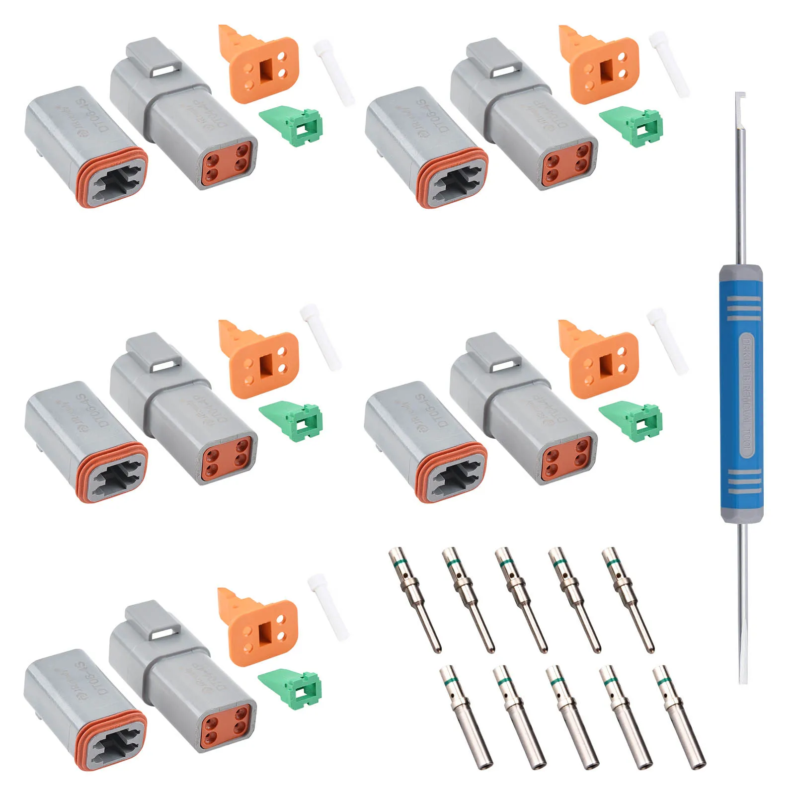 

JRready ST6328-4 Pin Way Deutsch DT Series Connector 5 Kit,14-20 AWG Waterproof Electrical Wire Connector, Removal Tool DRK-RT1B