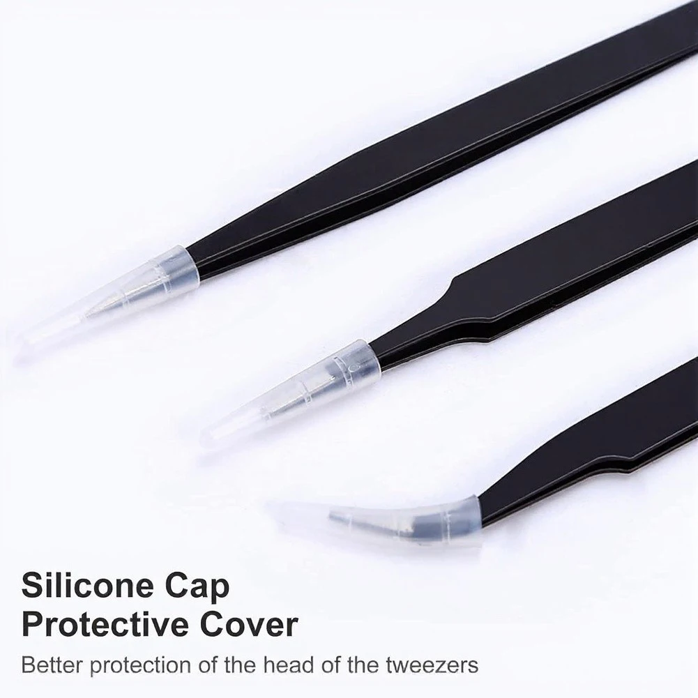 Precision 3PCS Tweezers Set for esd Protected Stainless Steel Straight Curved Flat Tip for Electronics and Craft Use