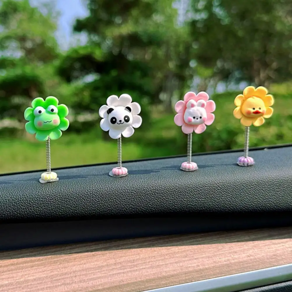 Car Ornaments Shaking Cartoon Flower Ornament Fun Car Dashboard Desk Decoration with Spring Office Accessory Rabbit Flower Car