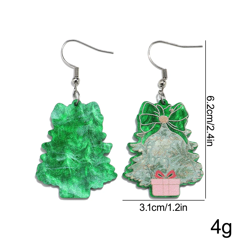Cute Pink Green Christmas Trees Bowknot Acrylic Drop Earrings for Women Sweet Bell Star Earring 2026 New Christmas Jewelry Gifts