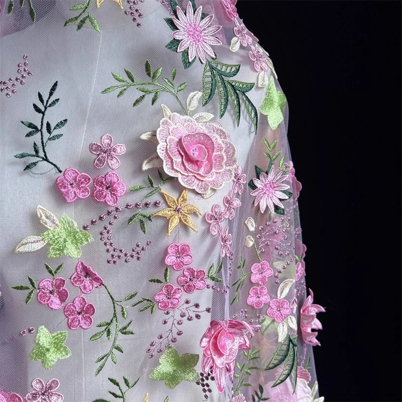 Hoge kwaliteit kleurrijke bloem mesh geborduurde kant stof handgemaakte jurk toast wieden jurk achtergrond decoratie accessoires