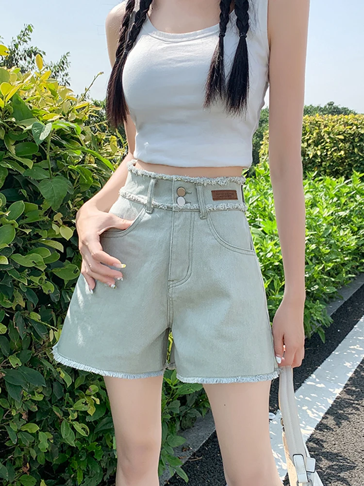 Flash borda rosa denim shorts para mulheres verão fino retro cintura alta magro solto pernas largas a linha picante menina peludo cowbody calças