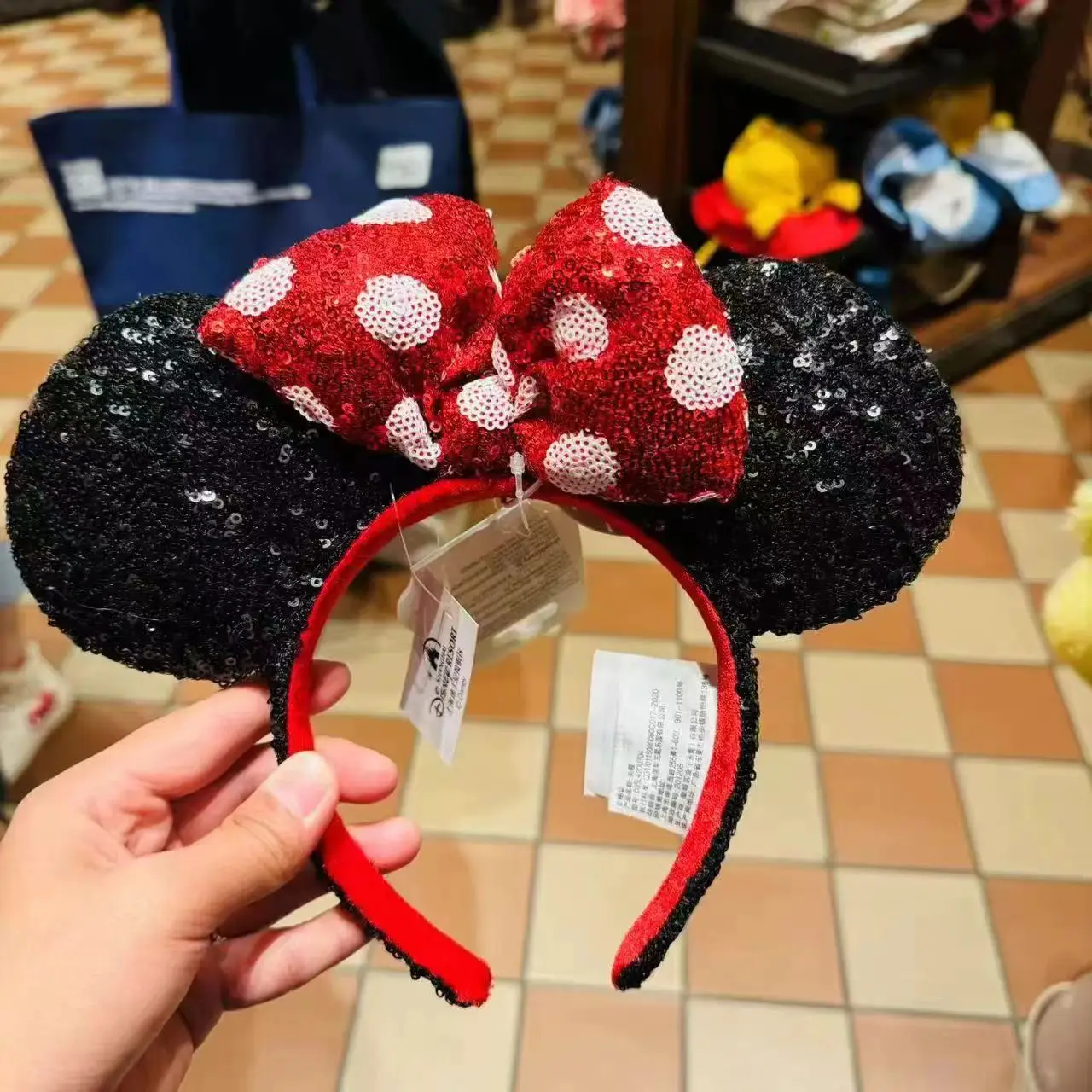 Diadema con orejas de ratón y lazo de lunares de Disney para niñas y adultos, diadema de lentejuelas, Festival, Fiesta, viaje, accesorios para el