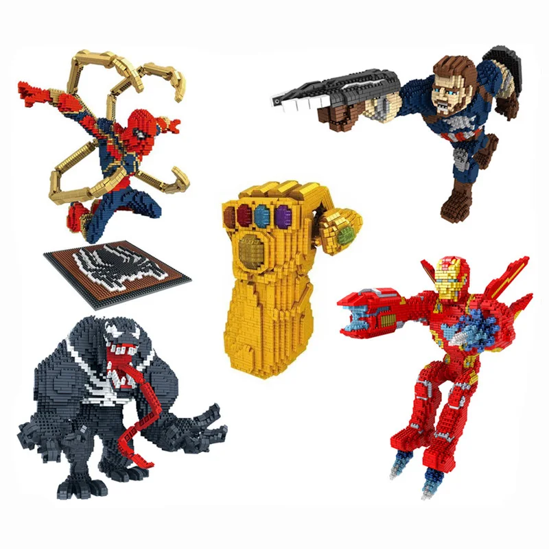 

Marvel Avengers Micro Building Block Spiderman Iron Man Venom Assembled Model Captain America Mini Brick Figures Toys For Kid