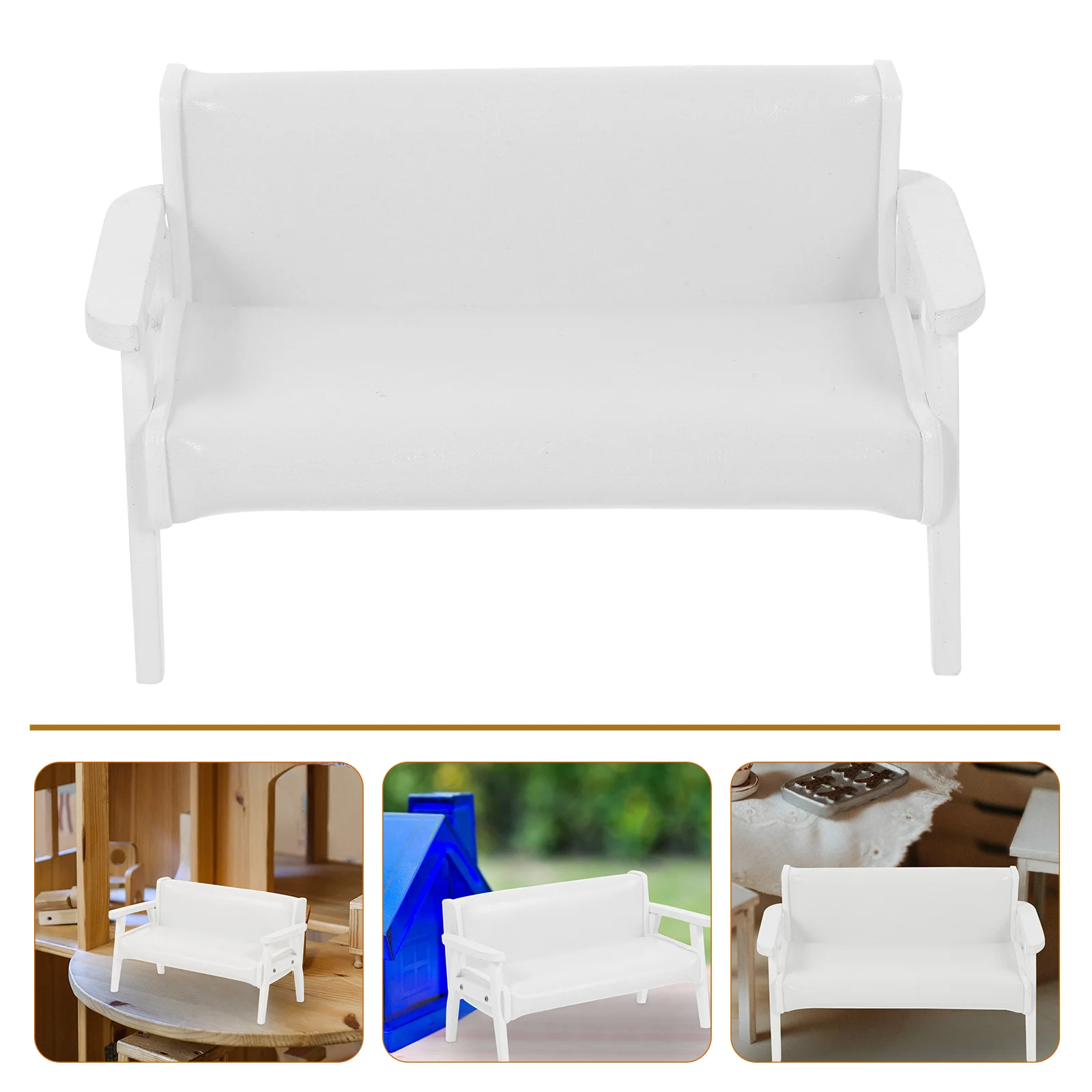 Sofá para casa de muñecas, silla en miniatura, sofá, sillón, muebles, sofá de dos plazas para exteriores marrón claro