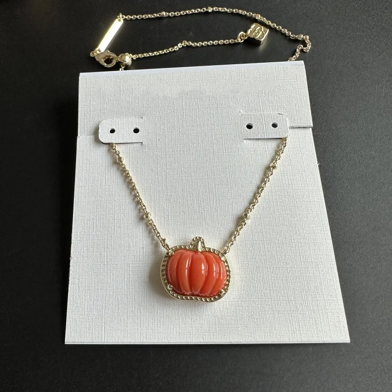 YEEVAA Halloween Orange Small Pumpkin Spooky Mood Gemstone Pendant Necklace for Women, Fashion Jewelry, Unique Gifts