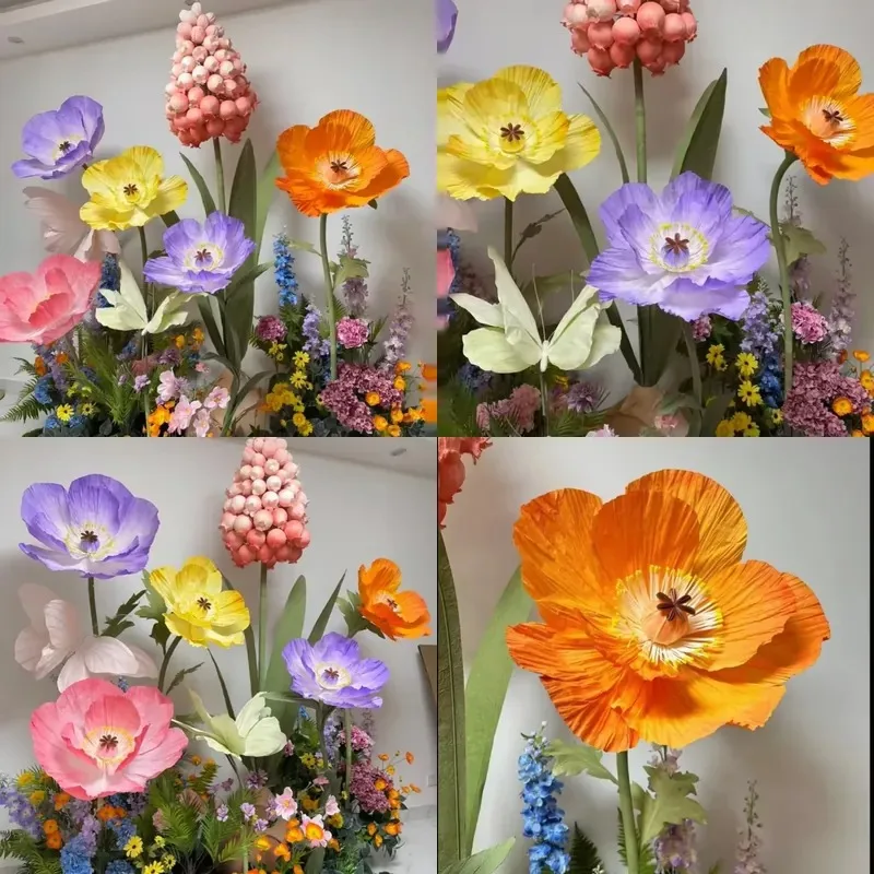 Large crepe paper flowers, large artificial rose peonies, used for store window backdrops, wedding stage decorations