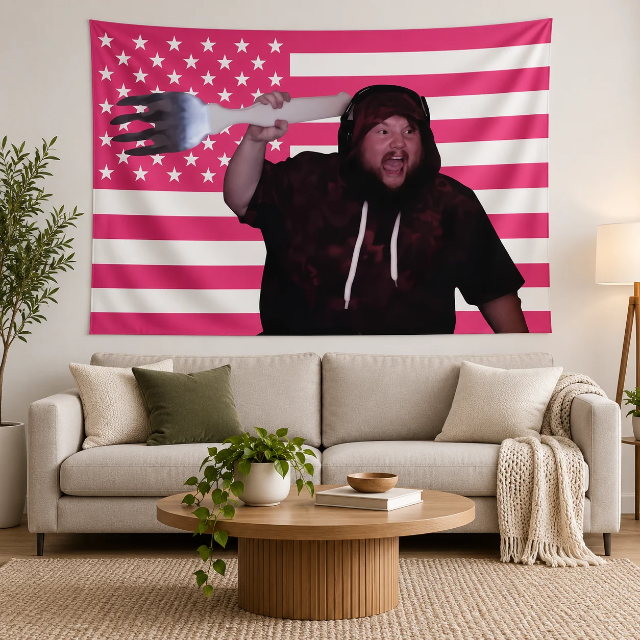 Caseoh Pink American Flag Banner Tapestry, Lawn & Wall Decor for Bedroom Garden Courtyard, Seasonal Party Decor