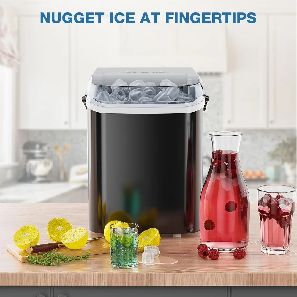 

Portable Self-Cleaning Ice Machine with Ice Scoop, Basket and Handle, 9 Cubes in 6 Mins, 26.5lbs/24Hrs, for Home Kitchen, Black