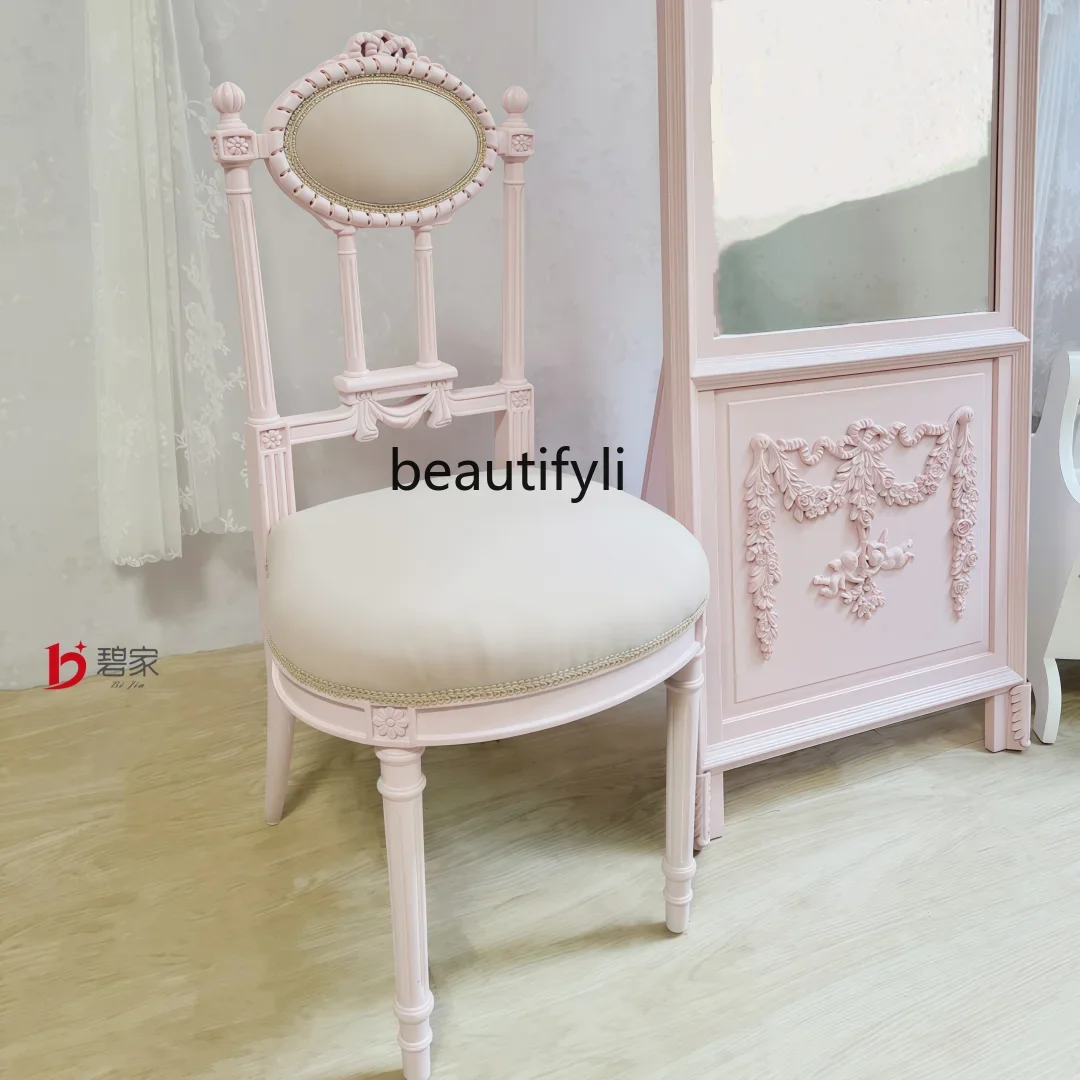 

xzzFrench retro solid wood dining chair home dining room backrest bedroom makeup stool