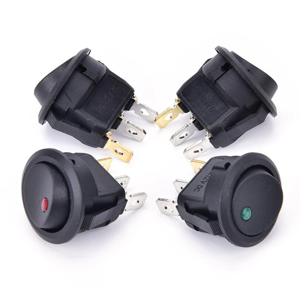 4Pcs Lighted Rocker Switch Waterproof DC 12V 20A Round Rocker Toggle Switch 3 Pins Toggle Buttons with LED Light for Boat Car