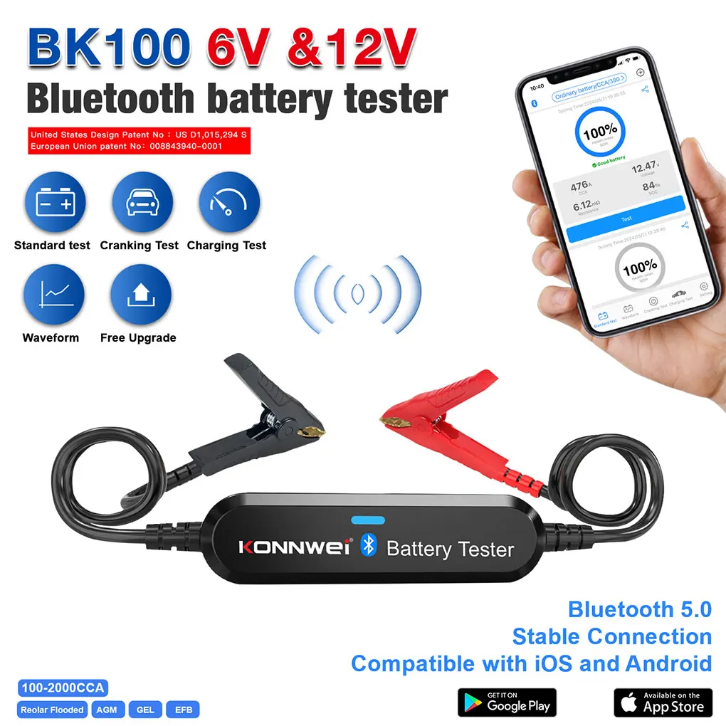 

BK100 6 В 12 В анализатор батареи Bluetooth 5,0 автомобильный грузовик тестер батареи монитор формы волны 100-2000 CCA зарядка инструменты для тестирования разряда