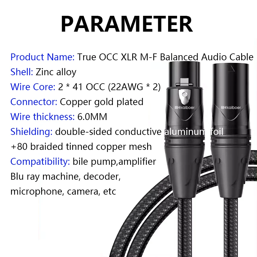 Kaiboer OCC XLR Cable Male To Female XLR Balance Audio Cable HiFi Microphone Cord for Amplifier Mixier Speaker Camera Etc