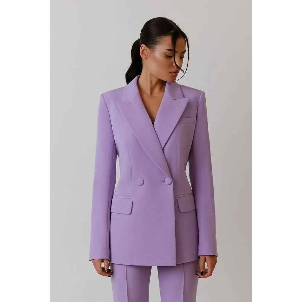 Elegant Peak Lapel Double Breasted Women Suits Fashion Business Casual Office Outfits Pants Sets Two Piece (Blazer+Pants)