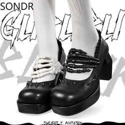 Womens Rivet Skull Gothic Punk Platform strange Cross High Heel Pumps Shoes Creepers Japanese Harajuku Dark