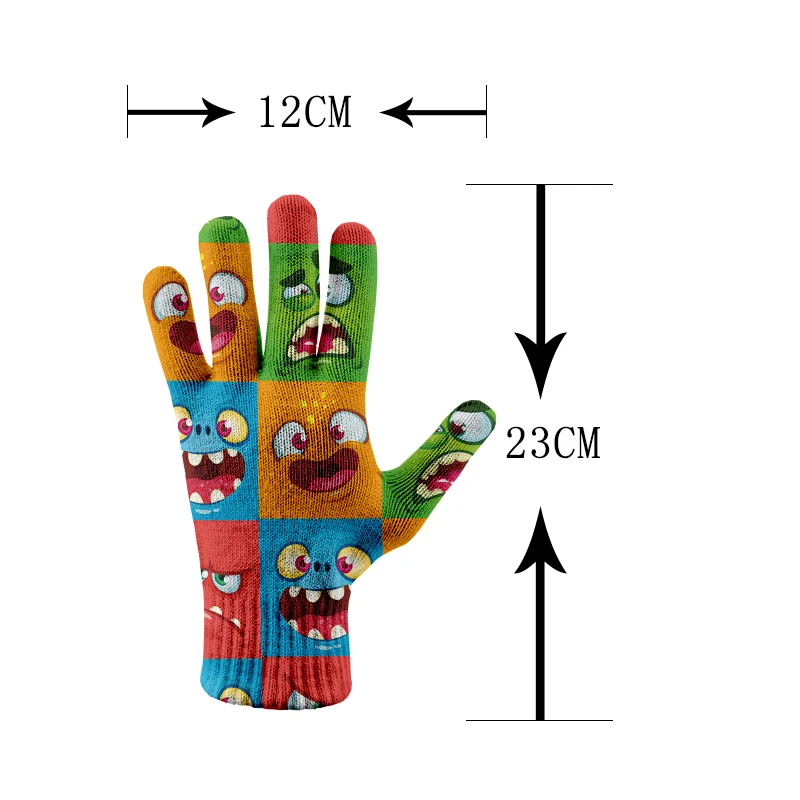 Hot Sale Cartoon Funny Pattern Print Gloves Women Men Outdoor Touch Screen Cycling Jogging Gloves Spring Winter Warm Gloves