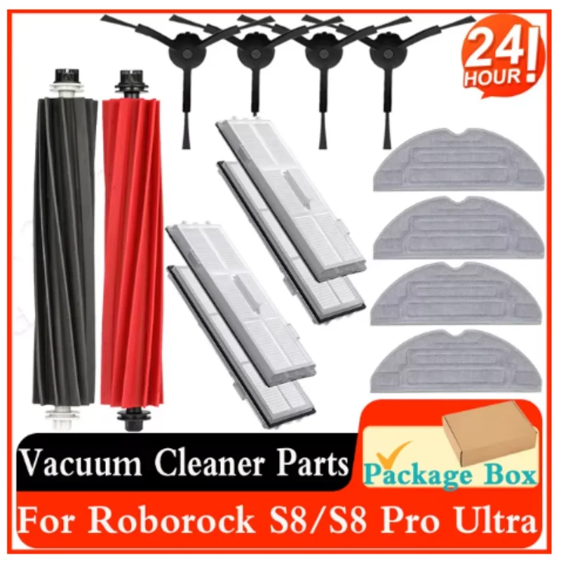 S8-14Pcs-With Box For Roborock S8 Pro Ultra Robot Vacuum Accessories Main Side Brush Mop Filter Dust Bag