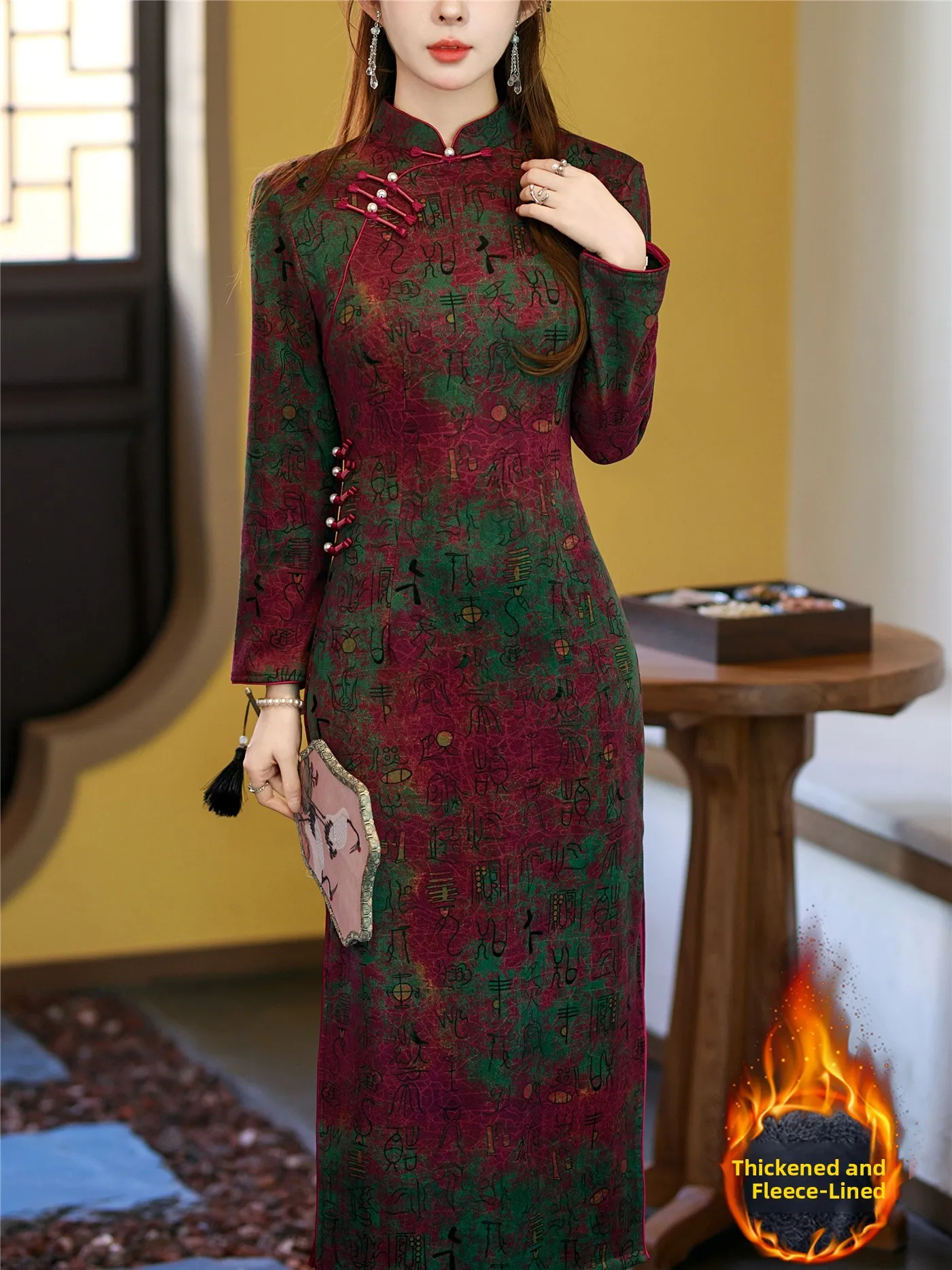 

Утепленное длинное пальто с цветочным узором из полиэфирного волокна для мам, средней длины, на каждый день, винтажный стиль