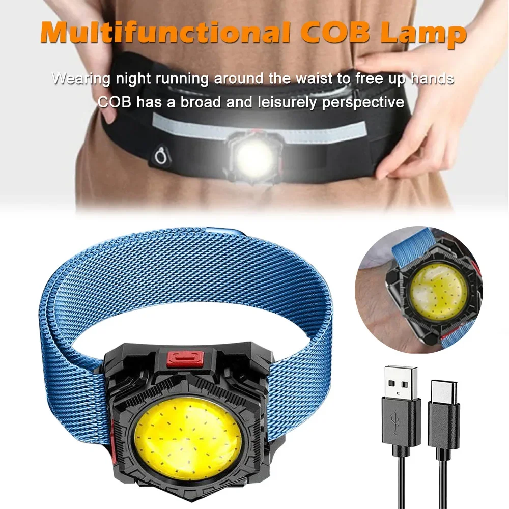 

Portable COB Headlight Multifunctional Wrist Light Night Running Waist Pack Light USB Rechargeable Fishing Dog Walking Head Lamp
