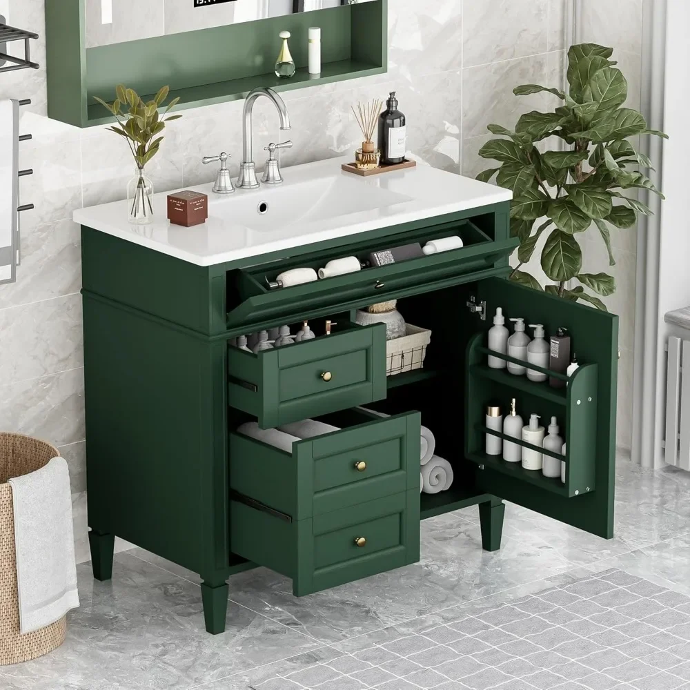 

36" Bathroom Vanity with Single Sink Combo, Modern Undermount Bathroom Sink Cabinet with 2 Drawers and a Tip-Out Drawer,