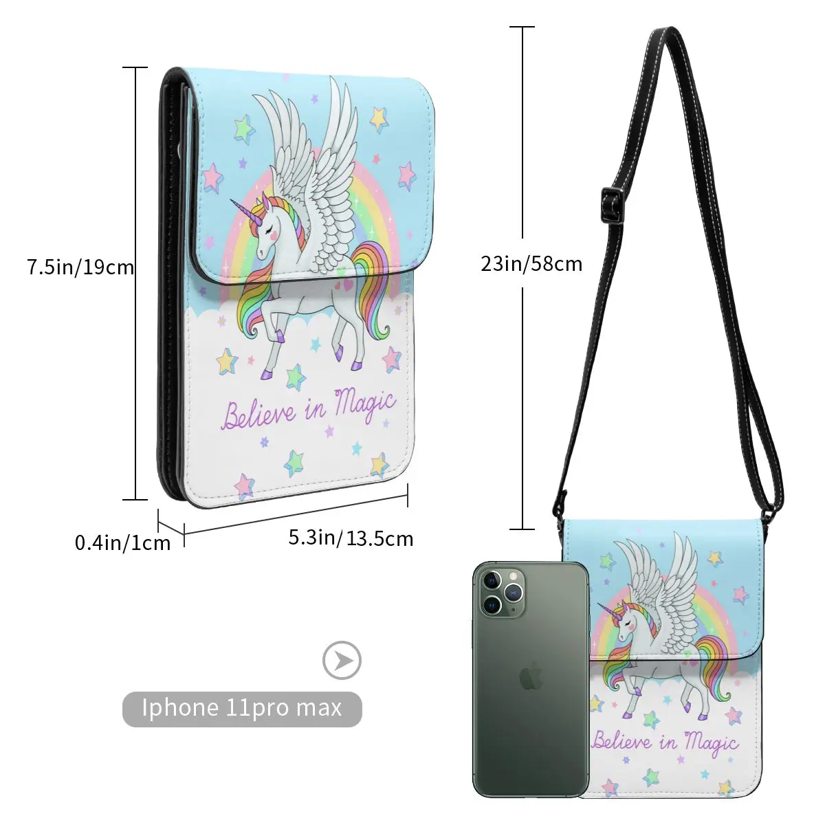 Angel Unicorn Magic Rainbow Cell Phone Purse Leather Card Holder Trendy Female Unicorn Gifts for Girls Crossbody Bag Durable