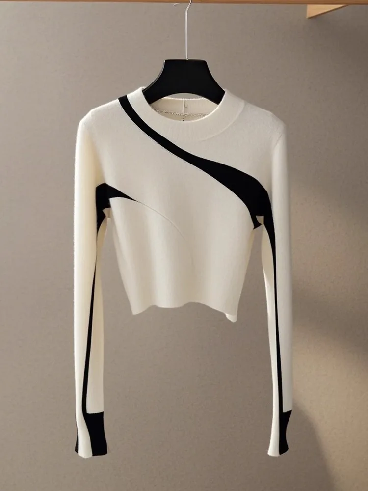 

Slim Fit Color Blo Knit Top Women's ort Base Layer irt Trendy Commute Sle Long Sve round Ne Knitted Korean Version