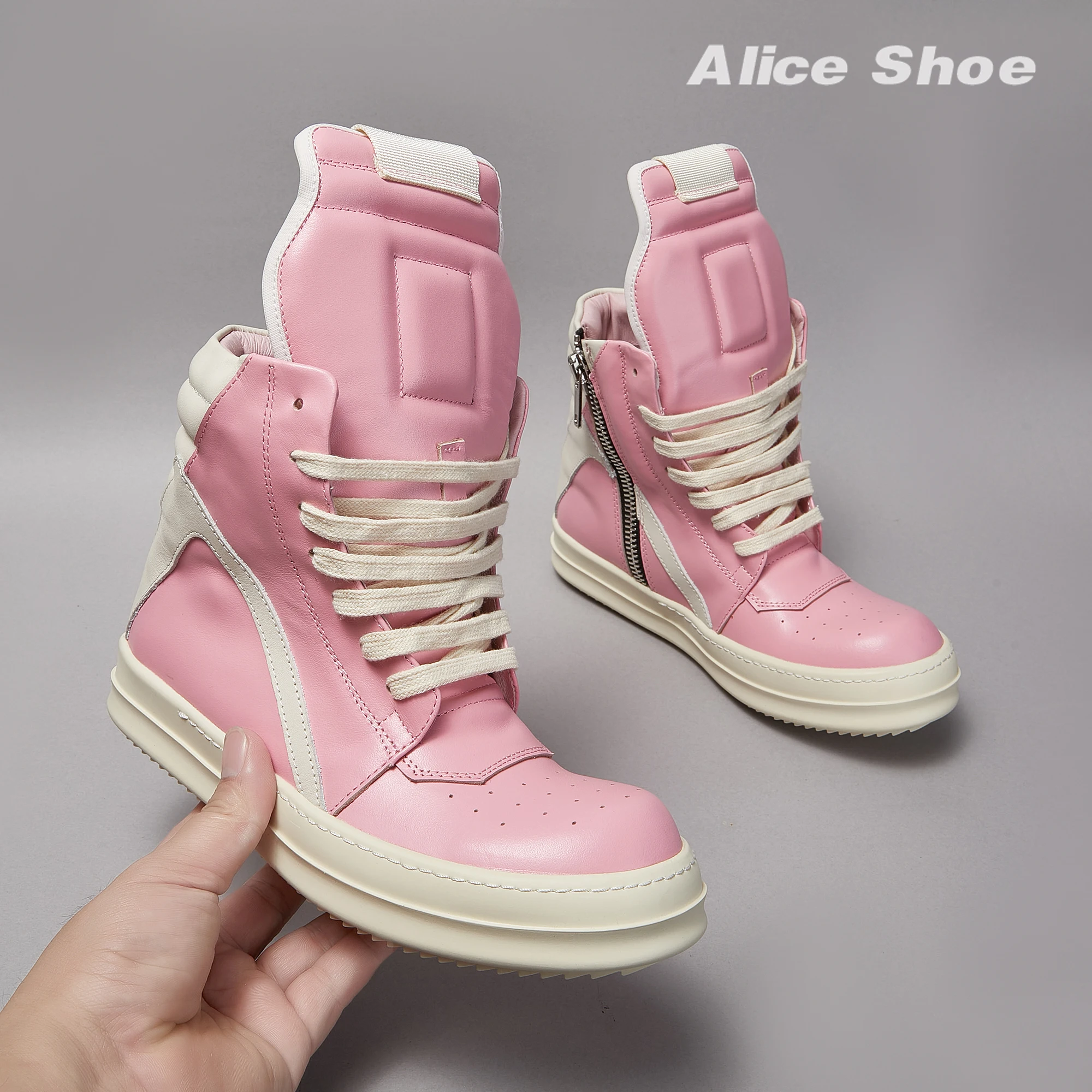 Brand Men Ankle Boot Casual Leather High Top Women Sneaker Pink Geobasket Flat Luxury owen Designer Thick-sole Flat Shoe