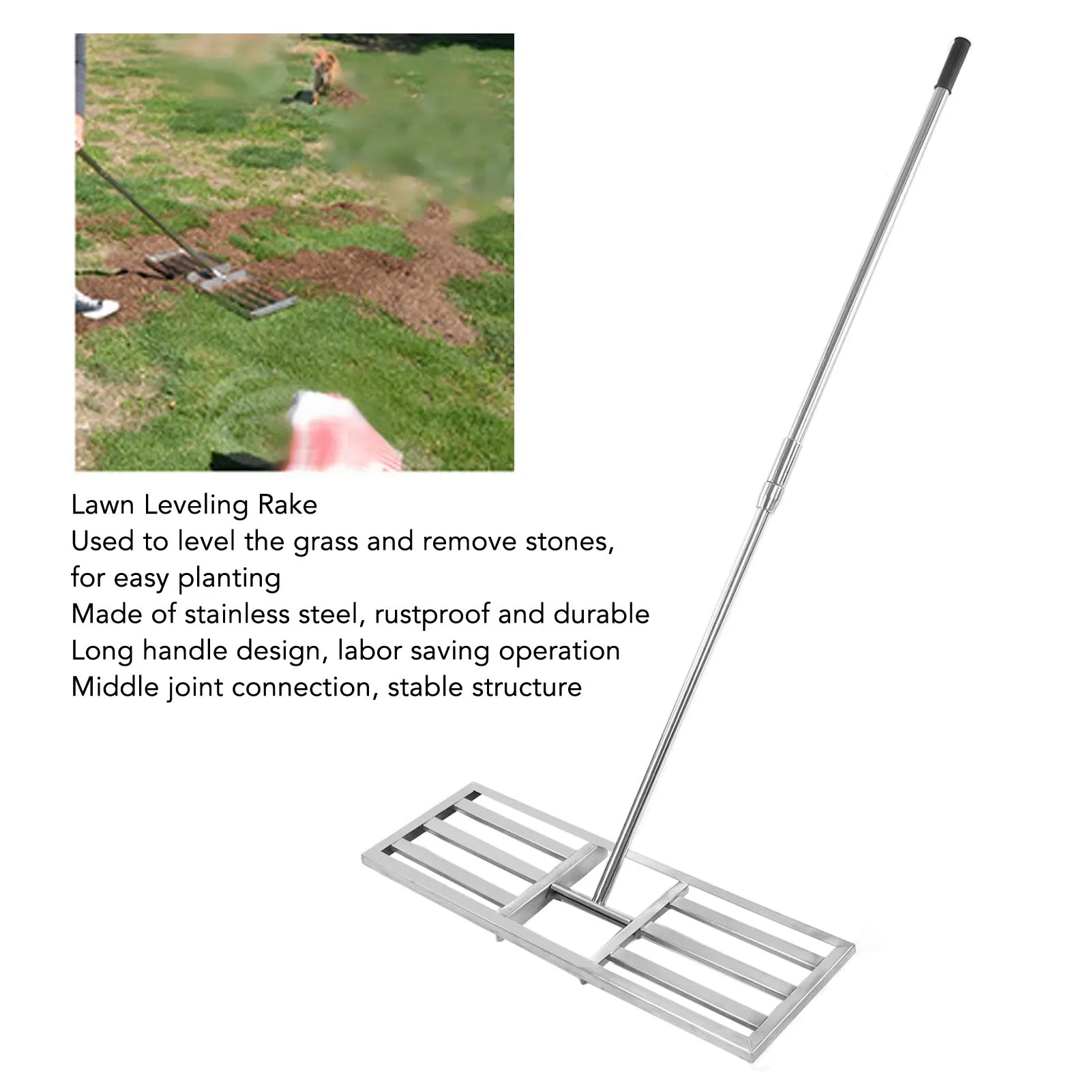 Lawn Leveling Rake Stainless Steel Telescopic Long Handle Lawn Leveler Garden Grass Leveling Tool