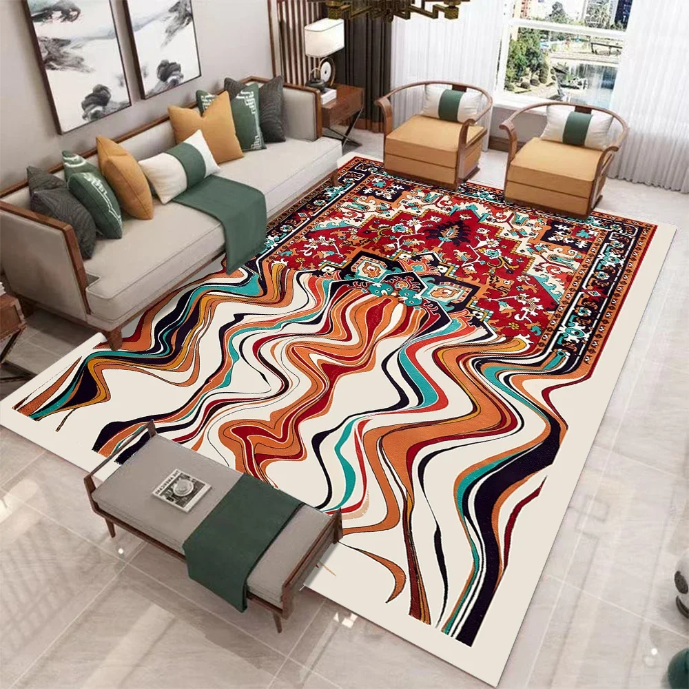 Boho Melting Oriental Area Rug Non Slip Vintage Rugs for Kitchen Bathroom Laundry, Retro Tribal Indoor Entryway Rug Thin Doormat