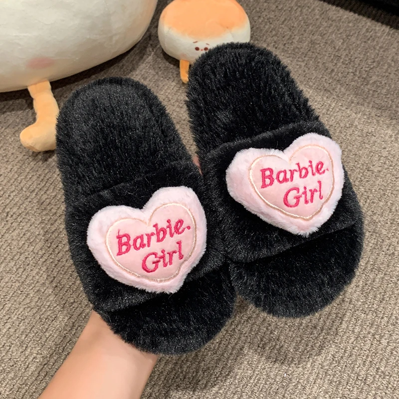 2024 Winter New Children Warm Plush Shoes for Girls Fashion Love Korean Style Anti-slippery Soft Bottom Versatile Chic Slippers