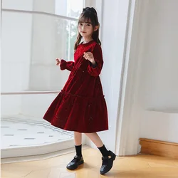 Autumn Winter Kids Clothes Long Sleeve Formal Dress Teen Girls Elegance Pleuche Dress Children Festive Birthday Party Dress Wear