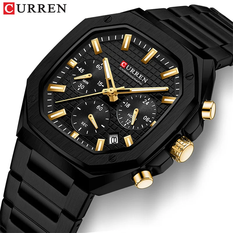 Reloj Curren 8459 para hombre, cronógrafo de negocios, reloj masculino de cuarzo, informal, de lujo, a la moda, reloj saat de marca superior