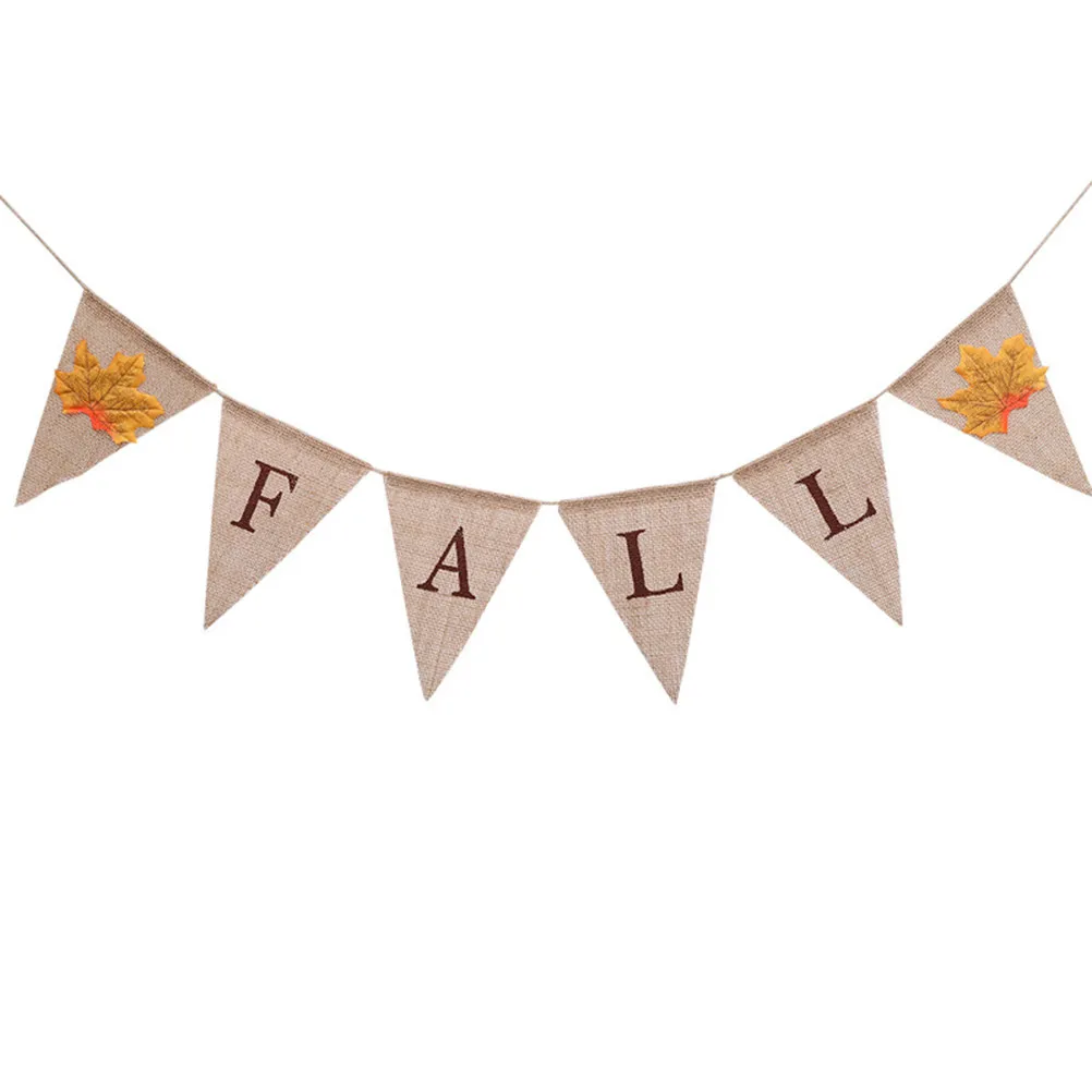 Fall Bunting Banner Decorative Maple Leaf Burlap Party Supplies Thanksgiving Decor Rustic Hanging Garland Indoor Outdoor