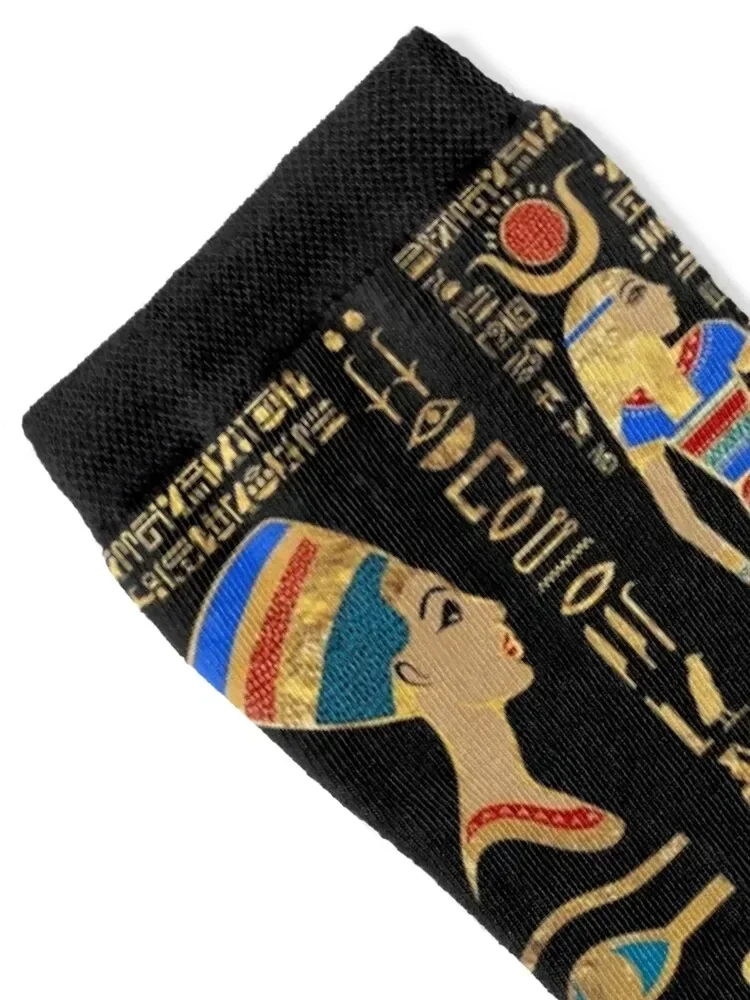 Egyptian hieroglyphs and deities on black Socks short Argentina winter Socks Men Women's