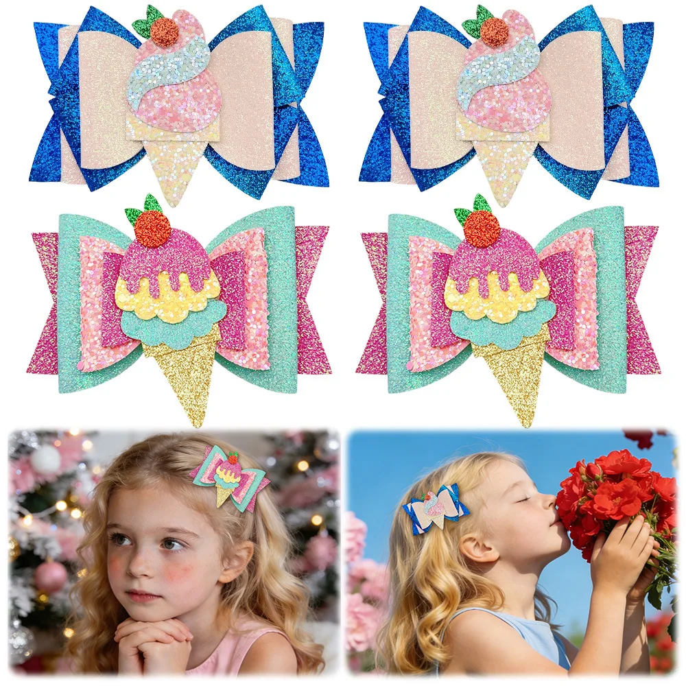 

20 PCS/Lot, 3.94" Icecream Glitter Bow Hair Clips For Children Girls Hair Accessories