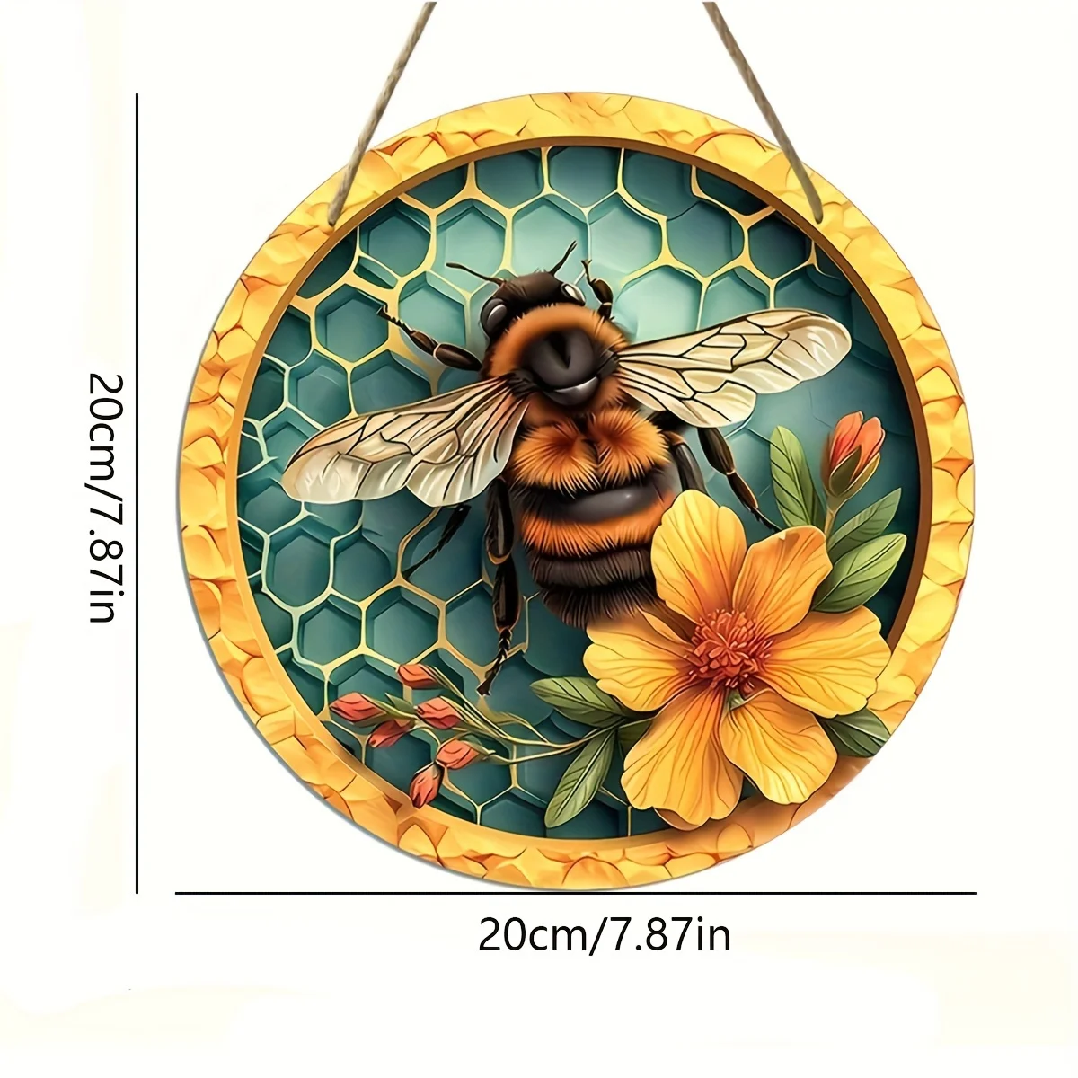 1pc Bee & Flower Pattern Round Acrylic Decorative Pendant, Front Porch Living Room Bedroom Home Decor Wall Art Decoration