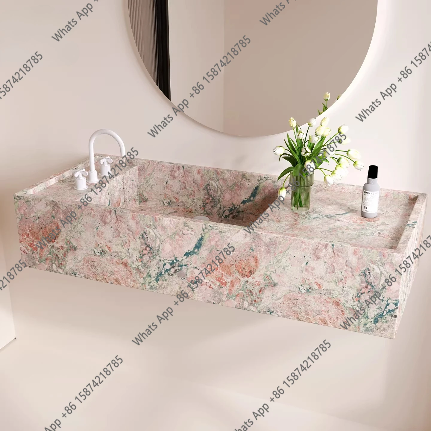 French light luxury high-end rock slab four seasons powder under the counter wash basin hotel villa bathroom wash table