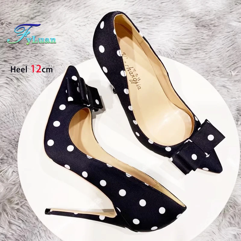 

Fashion Bow-knot High Heels 6-12CM Stiletto Ladies Polka Dot Silk Satin Shoes For Women Spring Summer Party Pointed Toe Pumps