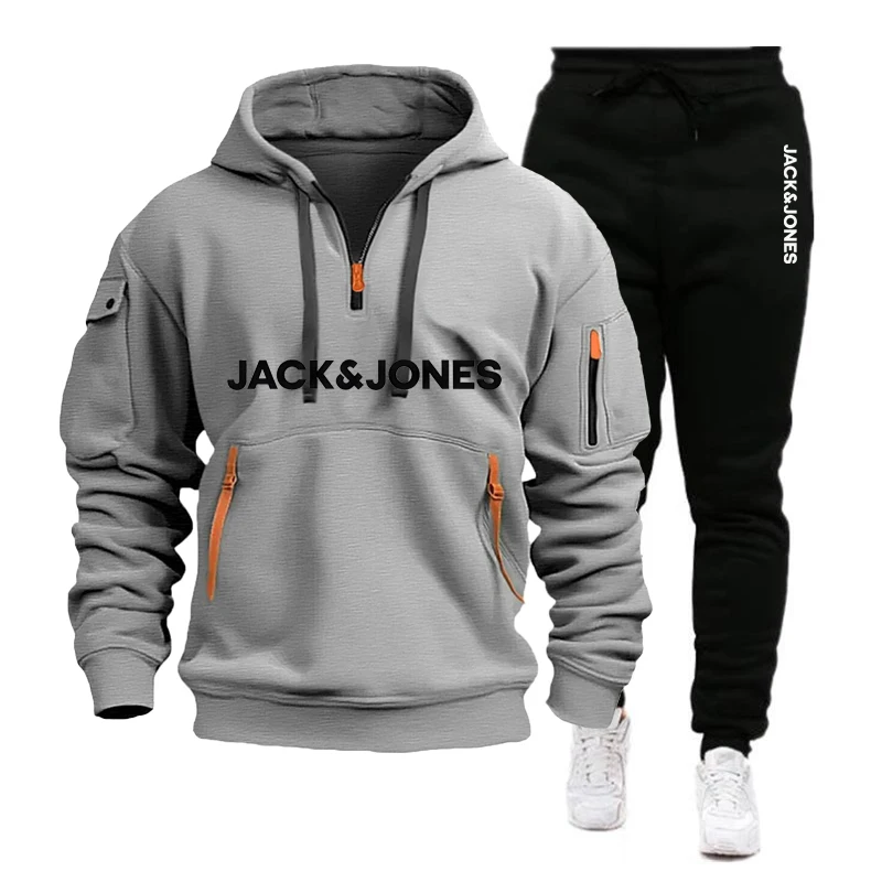 

2025 Autumn/Winter Men's sportswear set: 2 sets of wool hooded sweatshirts and sportswear pants for fitness jogging