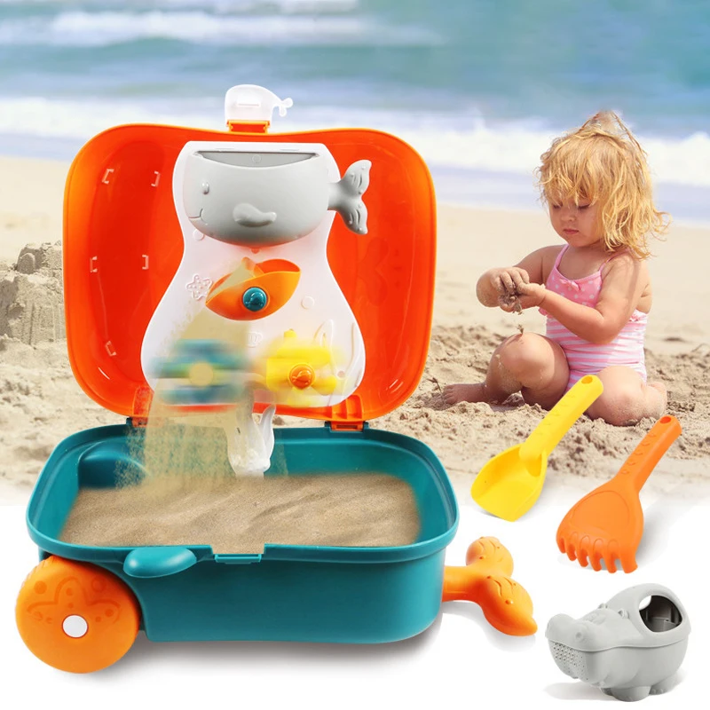 Hot Sale 8pcs Kids Beach Toys Trolley Suit Beach Game Toy Suitcase Summer Beach Toys Beach Games Water Play Sand Game Carts Suit