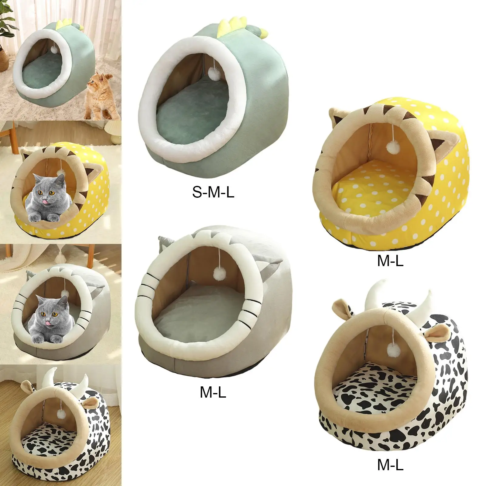 Cute Kennel Pad with Hanging Toy Furniture Anti Slip Basket Dog Soft Warm Comfortable Cave Bed Pet House Nest for Kitten Rabbit