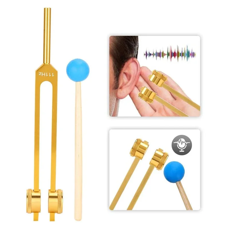 Diapason in lega di alluminio, diapason 111 Hz con martelli per test del sistema nervoso, terapia di guarigione del suono,Oro